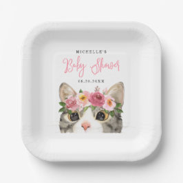 Sweet Watercolor Kitty Girl Babydusche Pappteller