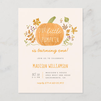 Sweet Watercolor Little Pumpkin Fall Kindergeburts Einladungspostkarte