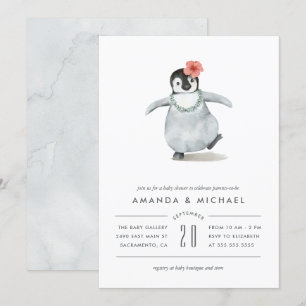 Sweet Watercolor Pinguin Babydusche Einladung