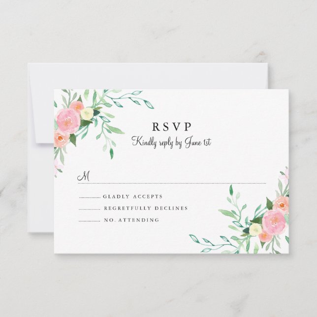 Sweet Watercolor Pink Peach Wedding RSVP (Vorderseite)