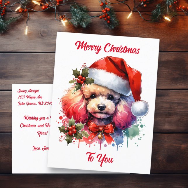 Sweet Watercolor Poodle und Weihnachtsgrüße Postkarte (Von Creator hochgeladen)