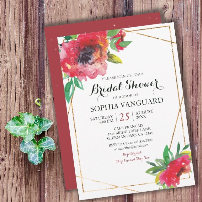 Sweet Watercolor Poppy Brautparty Einladung (SWEET WATERCOLOR RED POPPY FLORAL BRIDAL SHOWER INVITATION)