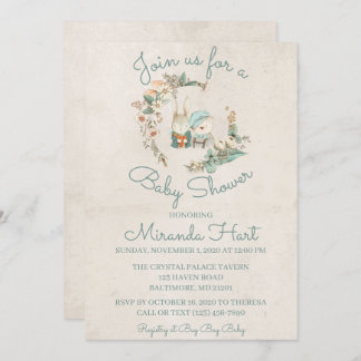 Sweet Watercolor Rustic Animals Baby Dusche Einladung