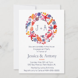 Sweet Watercolor Sea Wreath Beach Engagement Party Einladung