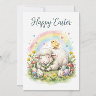 Sweet Watercolor Sheep Easter Card Feiertagskarte