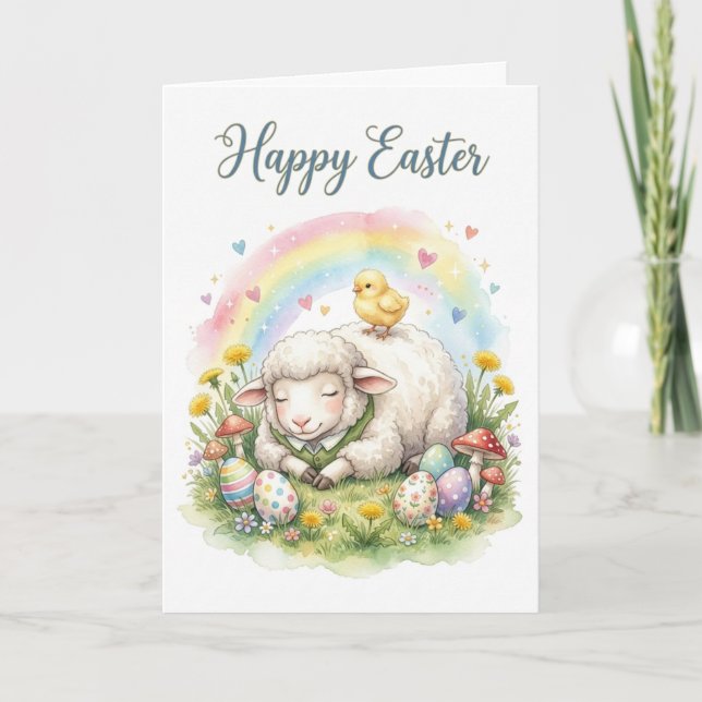 Sweet Watercolor Sheep Easter Card Karte (Vorderseite)