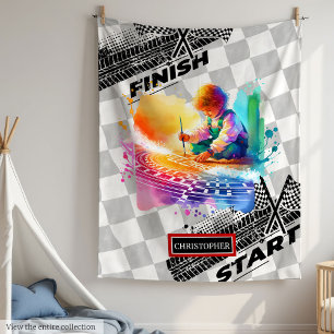 Sweet Watercolor Sport Car Racing Boy Blanket Fleecedecke