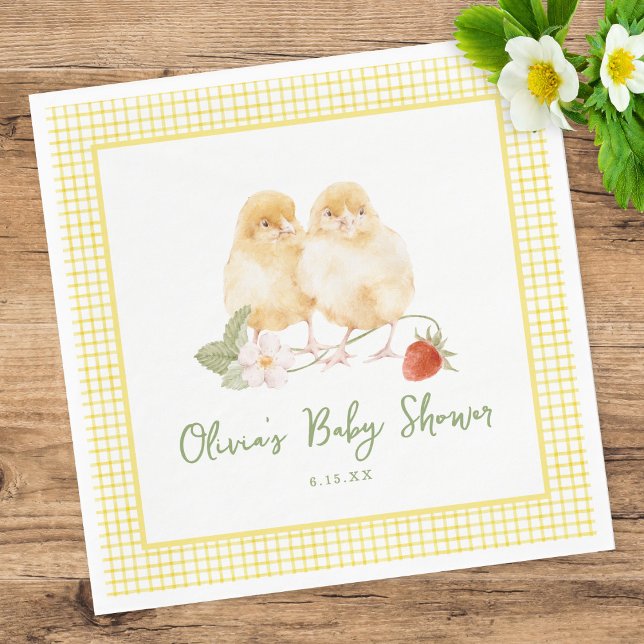 Sweet Watercolor Strawberry Chicks Baby Shower Serviette (Von Creator hochgeladen)