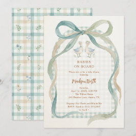 Sweet Watercolor Twins Geese Gingham Shower LPM26 Einladung