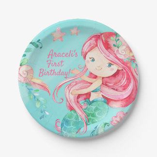Sweet Watercolor Under Sea Mermaid Girly Birthday Pappteller