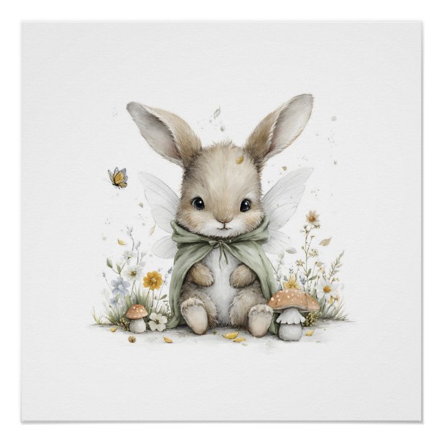 Sweet watercolour fairy bunny illustration poster (Vorderseite)