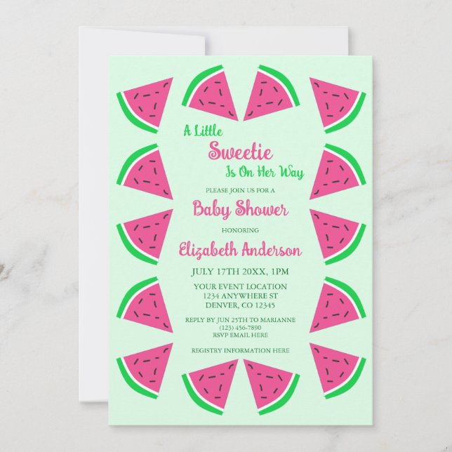 Sweet Watermelon Baby Dusche Einladung (Vorderseite)