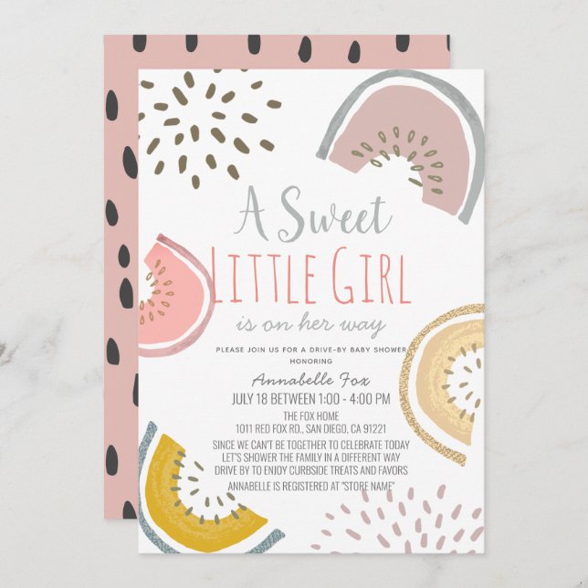 Sweet Watermelon Boho Drive-by Baby Shower Einladung (Vorne/Hinten)
