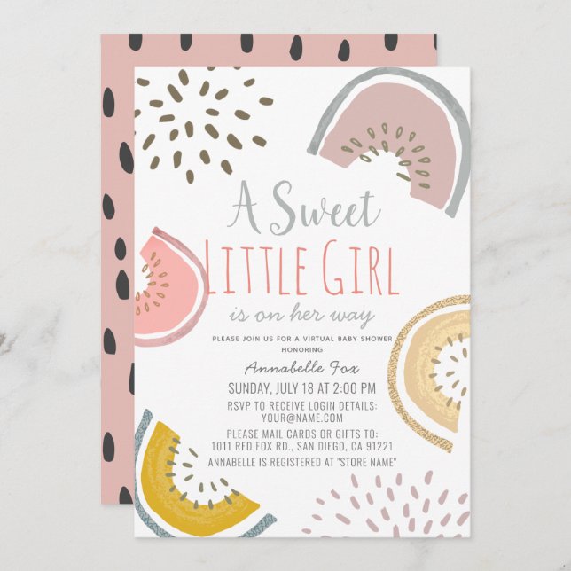 Sweet Watermelon Boho Virtual Baby Shower Einladung (Vorne/Hinten)