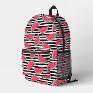Sweet Watermelon on Stripes Black & White Muster Bedruckter Rucksack