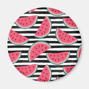 Sweet Watermelon on Stripes Black & White Muster Magnet