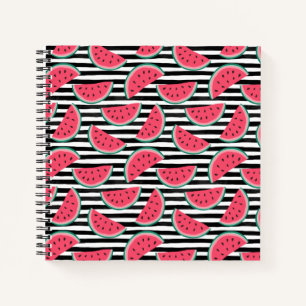 Sweet Watermelon on Stripes Black & White Muster Notizbuch