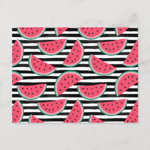 Sweet Watermelon on Stripes Black & White Muster Postkarte