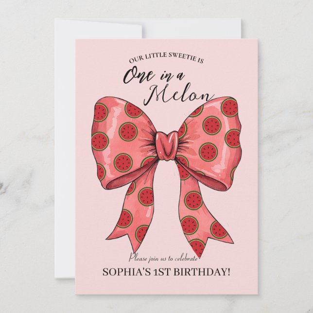 Sweet Watermelon Ribbon Sommer Einladung (Vorderseite)