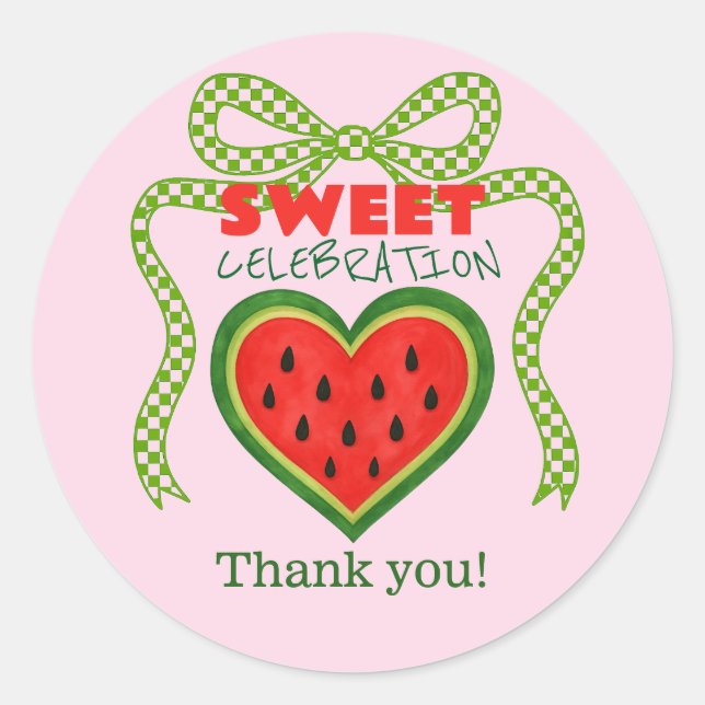 Sweet Watermelon Ribbon Sommer Einladung Runder Aufkleber (Vorderseite)