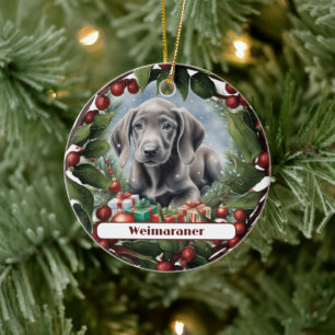 Sweet Weimaraner Puppy Custom Christmas Keramik Ornament