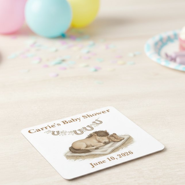 Sweet Western Baby Boots and Foal Baby Shower Rechteckiger Pappuntersetzer (Sweet western baby boots and foal baby shower drink coaster)