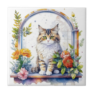 Sweet Whimsical Cat in Window of Blume Fliese