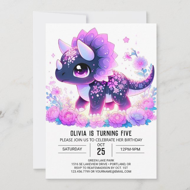 Sweet Whimsical Dinosaurier Digital Geburtstag Einladung (Vorderseite)