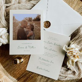 Sweet Whimsical Ivory and Sage Green Foto Hochzeit Einladung