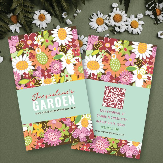 Sweet Whimsical Spring Blumen Farbiger Garten Visitenkarte (Sweet Whimsical Colorful Pink Spring Flowers Garden Business / Profile Card @ fat_fa_tin)