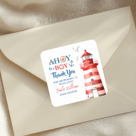 Sweet White Blue Red Nautical Ahoy Boy Thank You Quadratischer Aufkleber