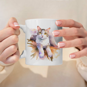 Sweet White Cat Watercolor Illustration Kaffeetasse