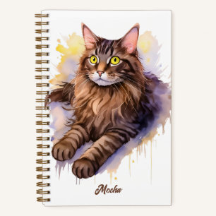 Sweet White Cat Watercolor Illustration Notizbuch