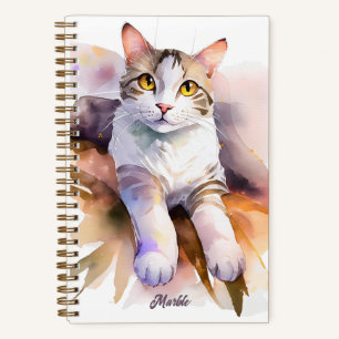 Sweet White Cat Watercolor Illustration Notizbuch