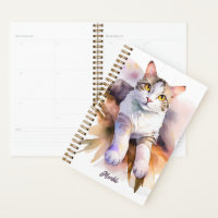Sweet White Cat Watercolor Illustration