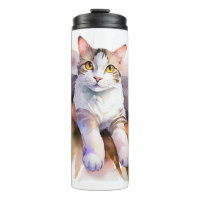 Sweet White Cat Watercolor Illustration