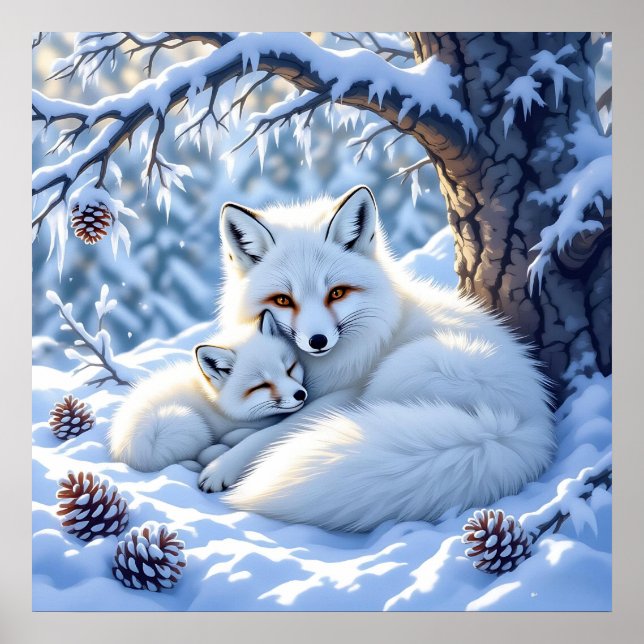 Sweet White Foxes in the Snow Poster (Vorne)
