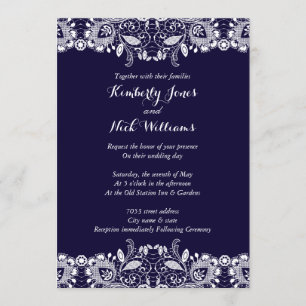 Sweet White Lace Royal Blue Wedding Einladung