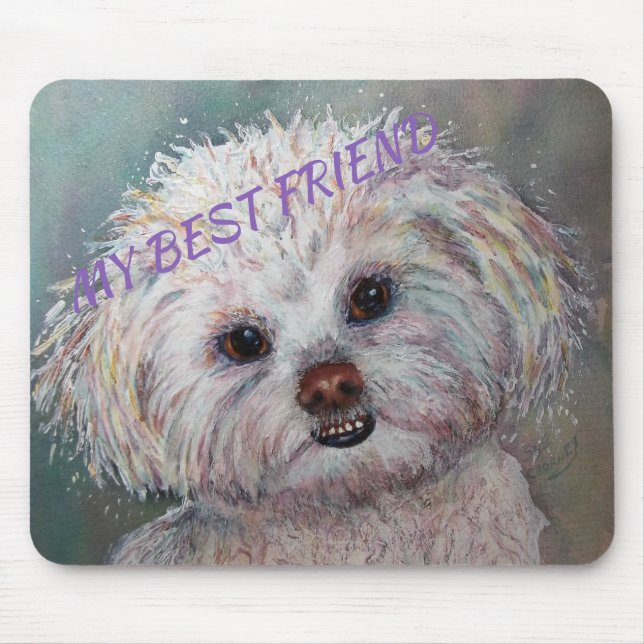 SWEET WHITE MALTESE YORKIE MIX MOUSEPAD (Vorne)