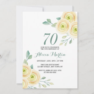 Sweet White Rose Flora Grüne 70. Geburtstag Einladung