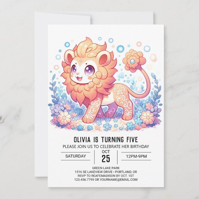 Sweet Wild Lion Digital Geburtstag Einladung (Vorderseite)