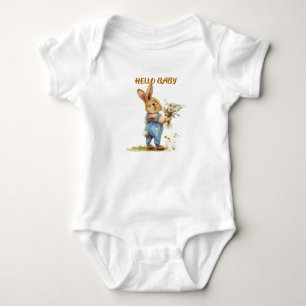 Sweet Wild Rabbit Baby Bodysuit - "Hello Baby" Strampler
