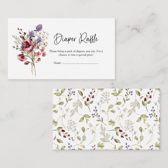 Sweet Wildblume Babydusche Windelwindeln Begleitkarte (Vorne/Hinten)