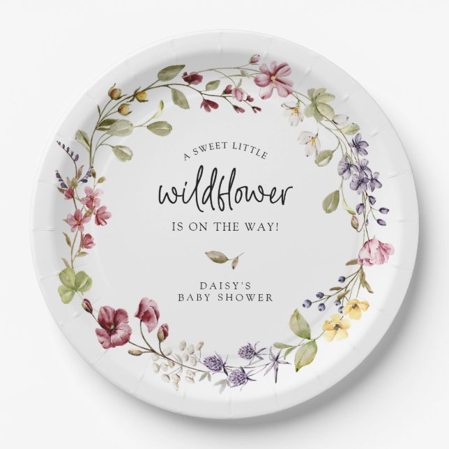 Sweet Wildblume Wreath Baby Dusche Pappteller (Vorderseite)