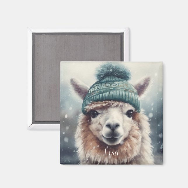 Sweet Winter Alpaca, Brauch Magnet (Vorderseite/Rückseite)