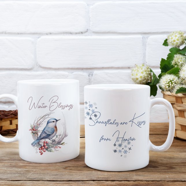 Sweet Winter Bird Snowflakes Wasserfarbe Zweifarbige Tasse (Von Creator hochgeladen)
