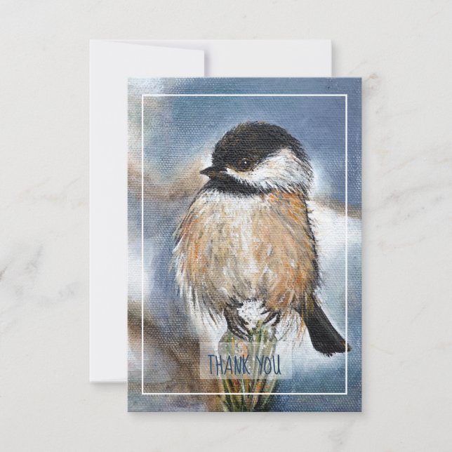 Sweet Winter Chickadee Bird Artwork Dankeskarte (Vorderseite)