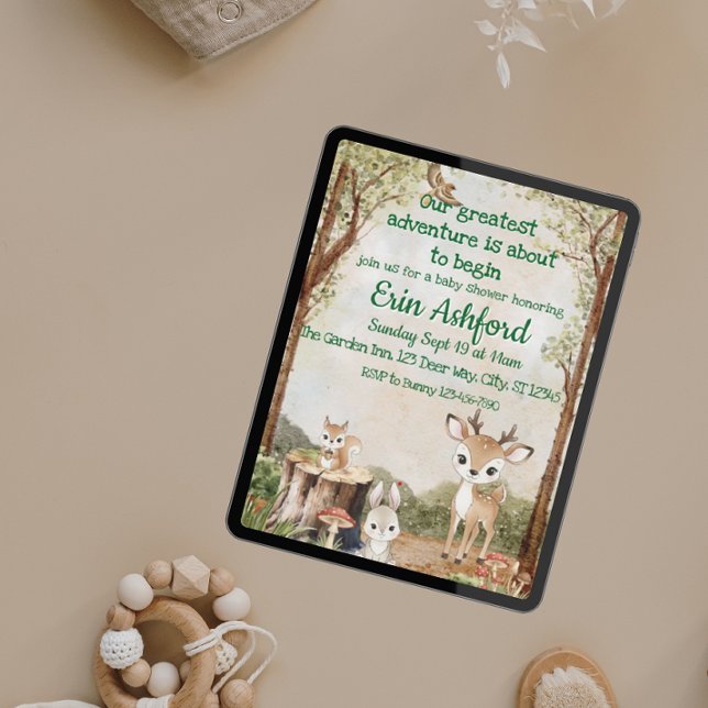 Sweet Woodland Animal Adventure fängt Babydusche a Einladung (Von Creator hochgeladen)
