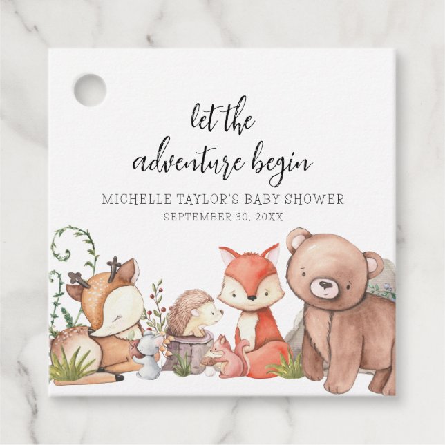 Sweet Woodland Animal Baby Dusche Geschenkanhänger (Vorderseite)
