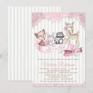 Sweet Woodland Animal Girl Baby Dusche Einladung